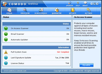 Comodo Antivirus - Active Screen