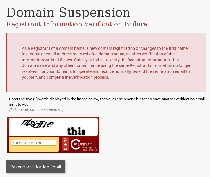 ICANN Domain Suspension